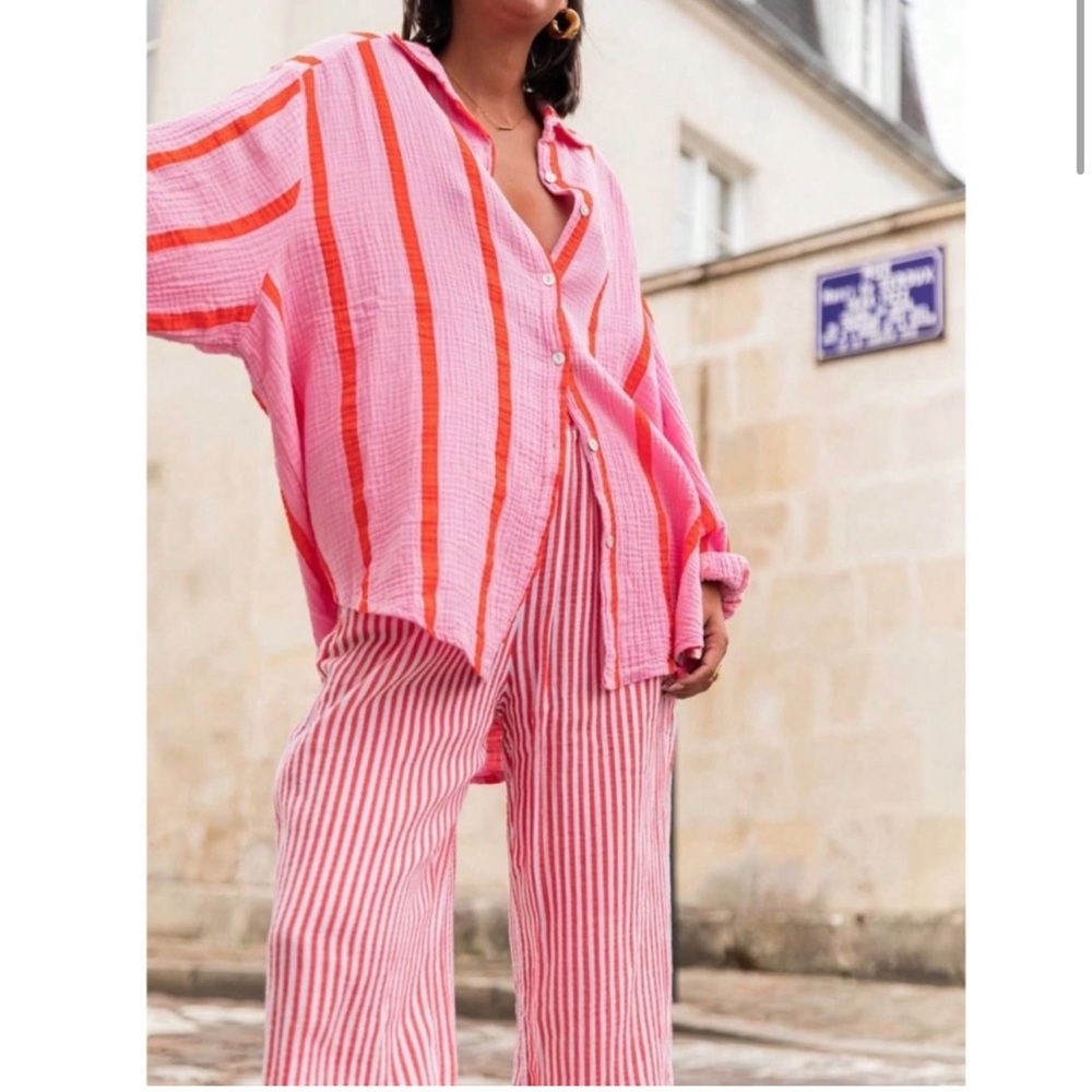 Pink Striped Oversized Button Down Shirt Long Sleeve - Picture 2 of 7